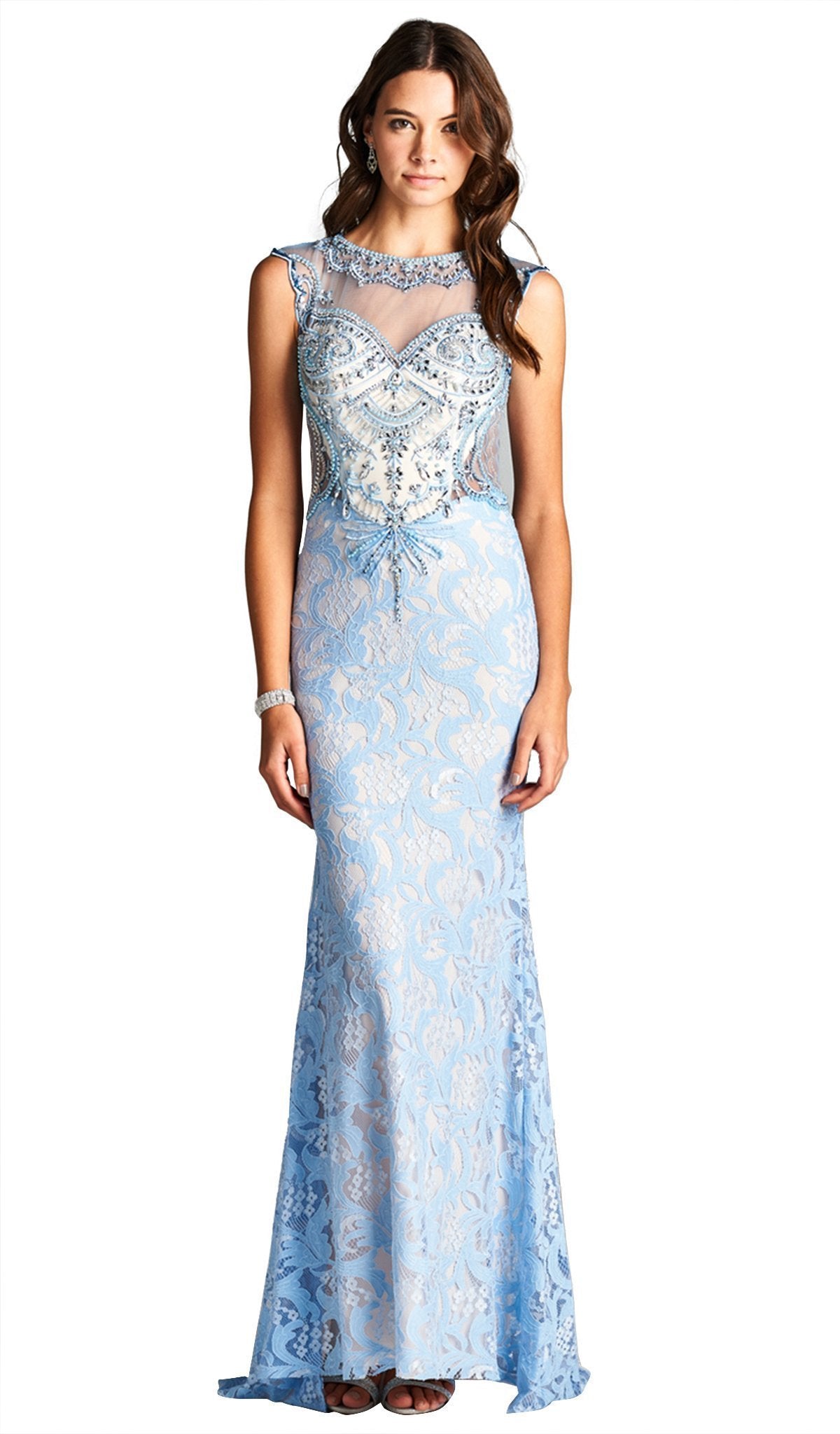 Aspeed Design - Embellished Illusion Bateau Evening Dress
