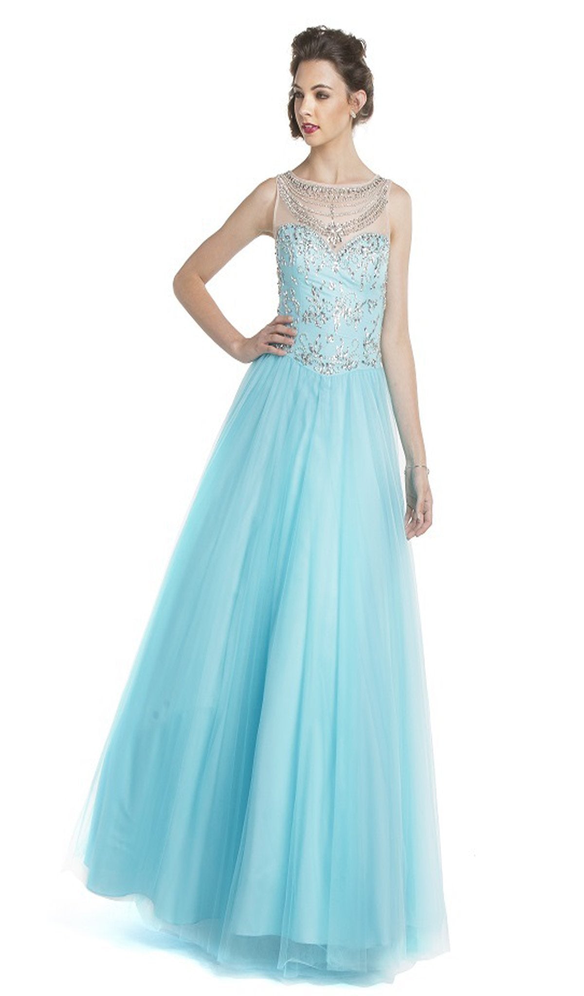 Aspeed Design - Embellished Illusion Bateau Evening Gown
