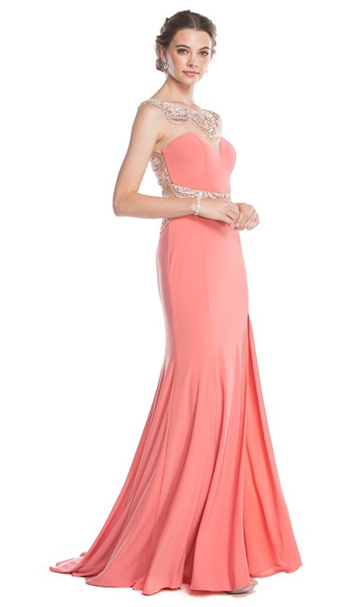 Aspeed Design - Embellished Illusion Bateau Fitted Prom Dress
