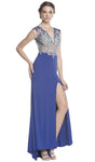 V-neck Cap Sleeves Plunging Neck Natural Waistline Cutout Open-Back Beaded Illusion Slit Sheer Sheath Sheath Dress/Prom Dress