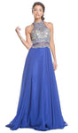 A-line Floor Length Short Natural Waistline Illusion Sheer Sleeveless Halter Evening Dress/Prom Dress