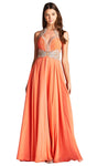 Sophisticated A-line Sleeveless Jeweled Neck Natural Waistline Floor Length Pleated Open-Back Illusion Jeweled Sheer Prom Dress with a Brush/Sweep Train