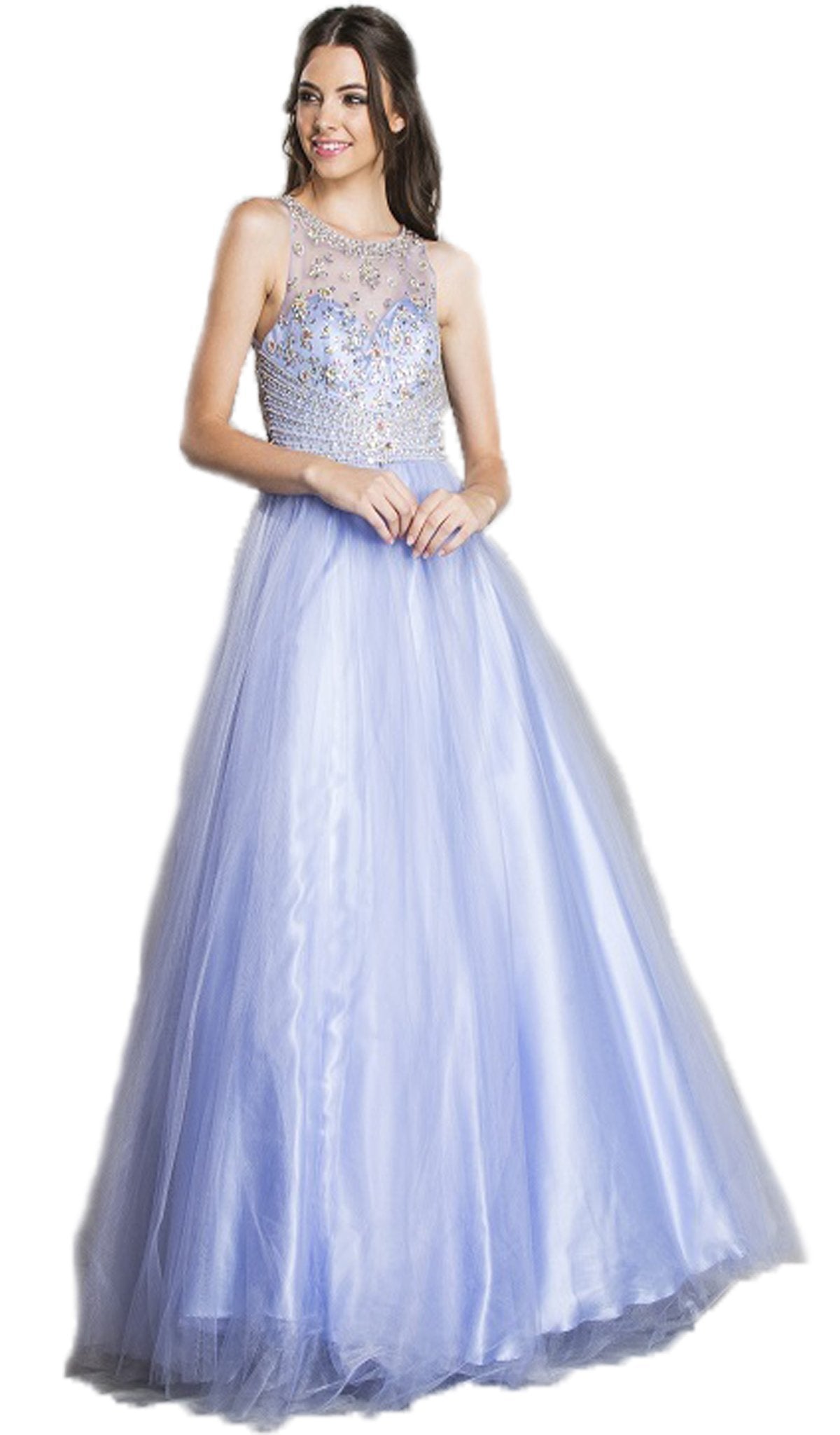 Aspeed Design - Embellished Illusion Jewel Evening Gown
