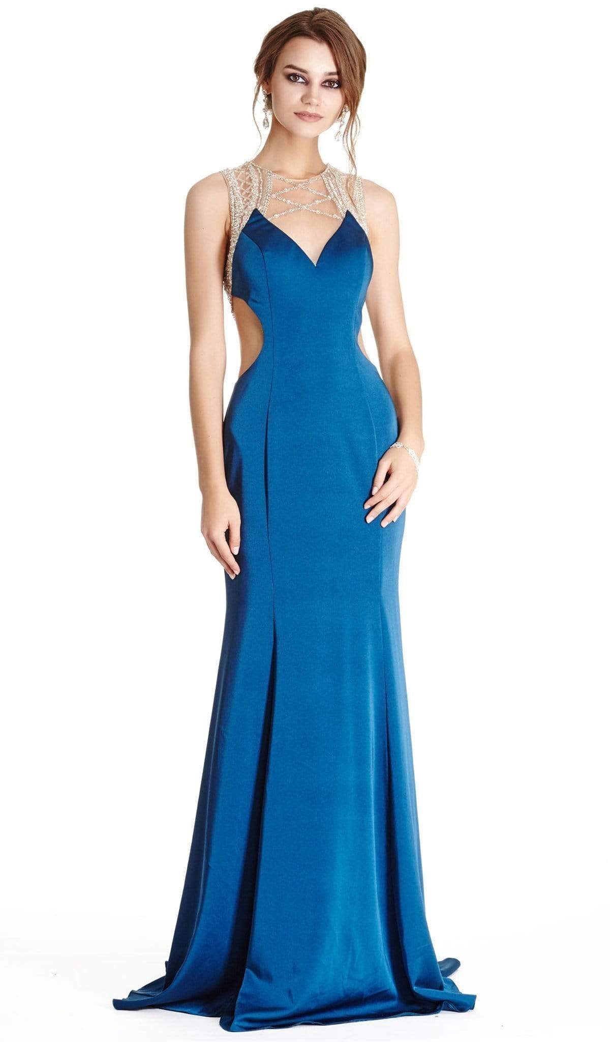 Aspeed Design - Embellished Illusion Jewel Neck Evening Dress
