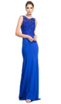 Jeweled Neck Sheath Sleeveless Fitted Illusion Jeweled Back Zipper Cutout Natural Waistline Sheath Dress/Evening Dress/Prom Dress with a Brush/Sweep Train