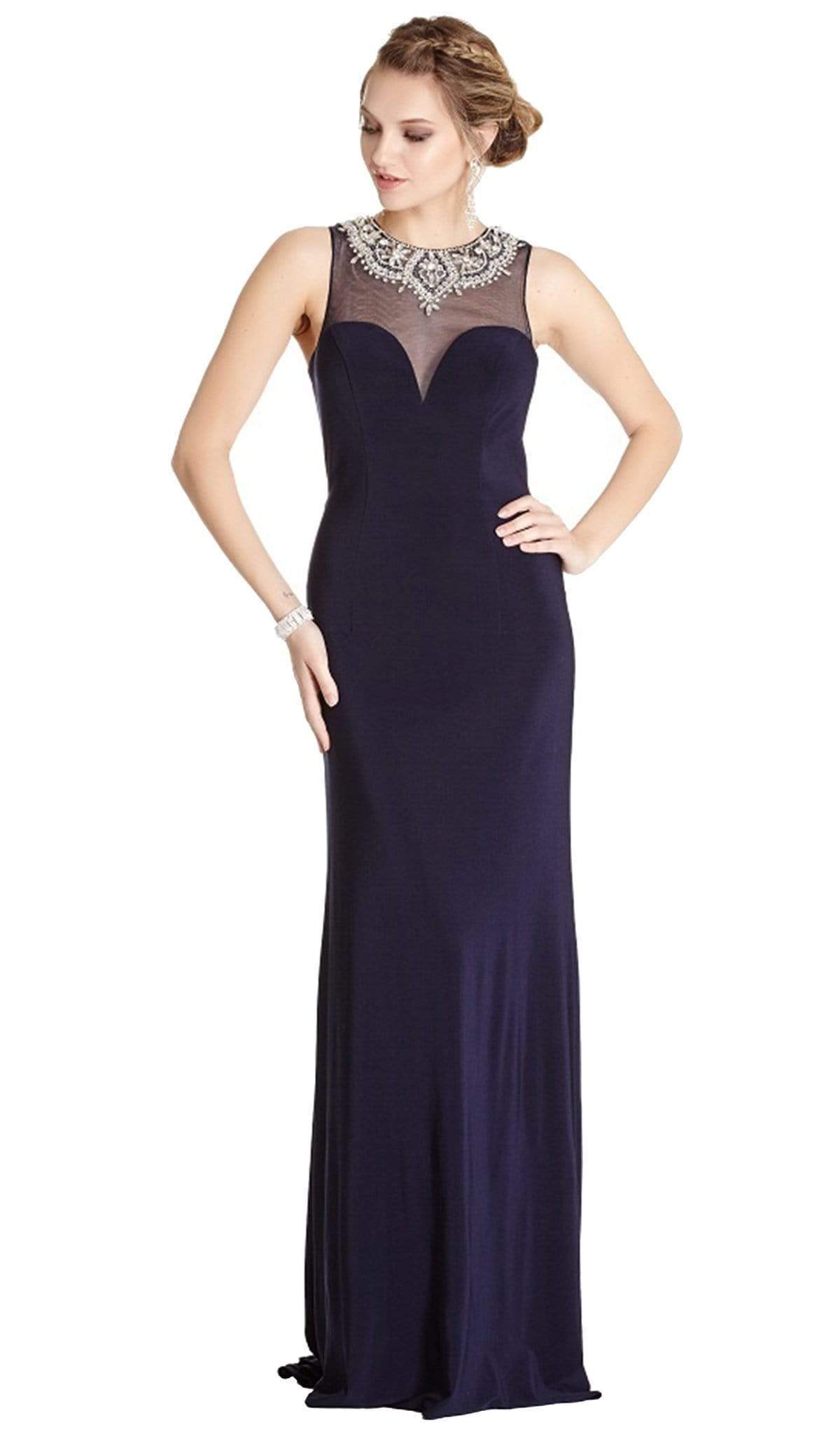 Aspeed Design - Embellished Illusion Jewel Sheath Prom Dress
