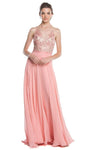 A-line Floor Length Natural Waistline Sleeveless Open-Back Illusion Sheer Prom Dress/Party Dress with a Brush/Sweep Train