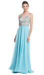 A-line Floor Length Open-Back Sheer Illusion Natural Waistline Sleeveless Prom Dress/Party Dress with a Brush/Sweep Train