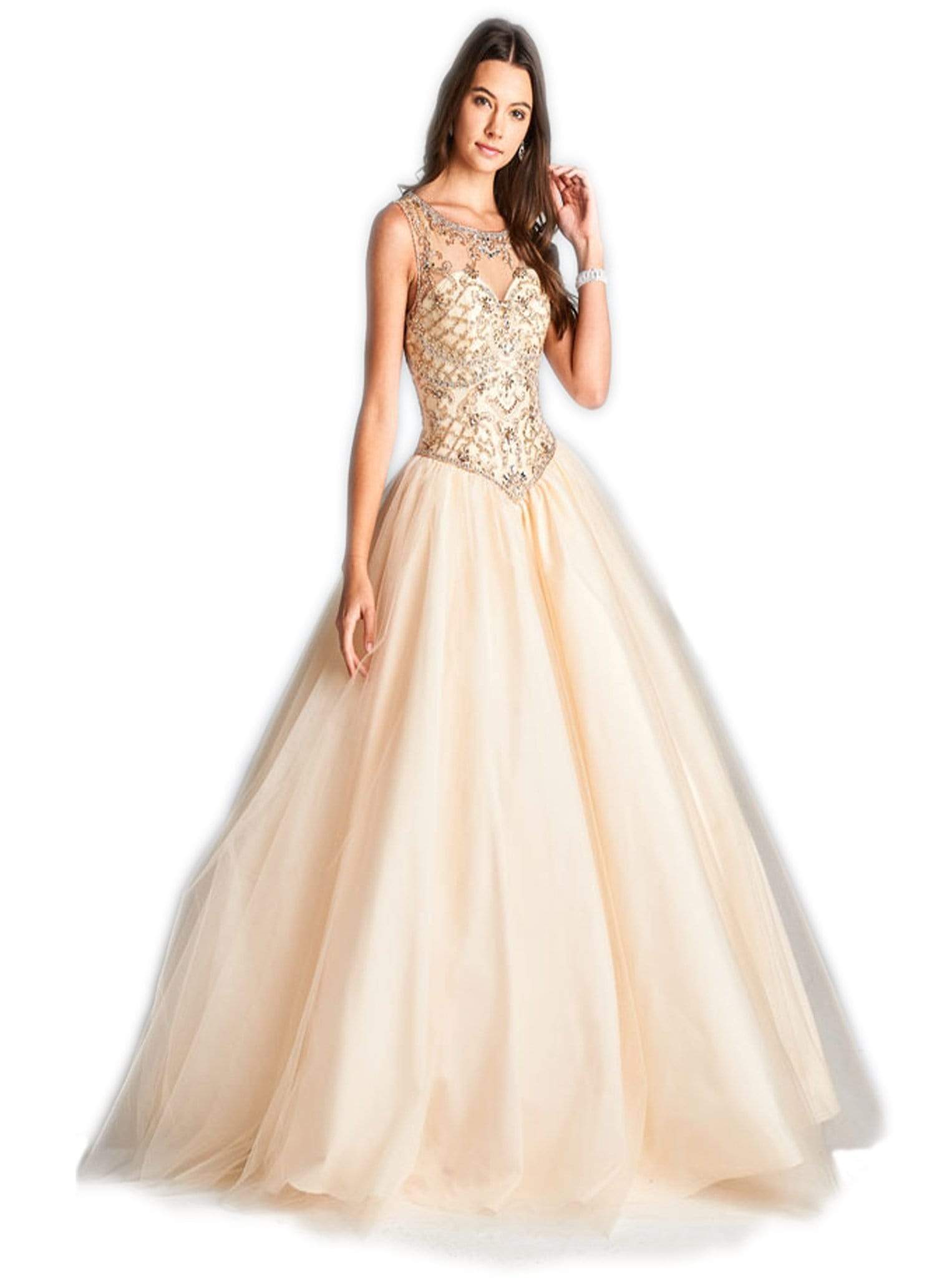 Aspeed Design - Embellished Illusion Scoop Quinceanera Ballgown
