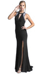 Jeweled Neck Sheath Cutout Open-Back Fitted Jeweled Floor Length Natural Waistline Sleeveless Sheath Dress/Prom Dress with a Brush/Sweep Train