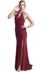 Floor Length Sheath Jeweled Neck Jeweled Fitted Cutout Open-Back Sleeveless Natural Waistline Sheath Dress/Prom Dress with a Brush/Sweep Train