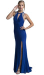 Sheath Sleeveless Fitted Jeweled Open-Back Cutout Floor Length Natural Waistline Jeweled Neck Sheath Dress/Prom Dress with a Brush/Sweep Train