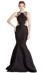 Sleeveless Mermaid Floor Length Natural Waistline Jeweled Neck Open-Back Fitted Evening Dress with a Brush/Sweep Train