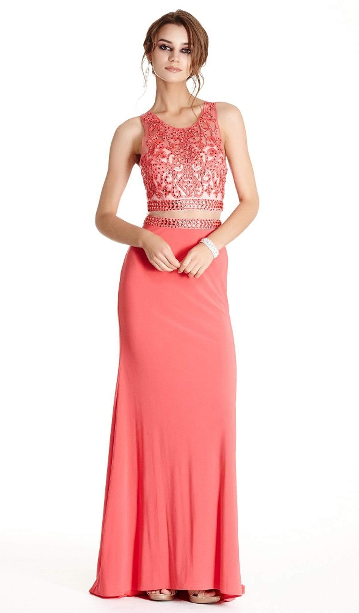 Aspeed Design - Embellished Mock Two Piece Fitted Prom Dress
