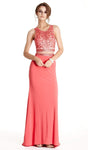 Sleeveless Jeweled Neck Sheer Fitted Sheath Natural Waistline Sheath Dress/Prom Dress/Party Dress with a Brush/Sweep Train