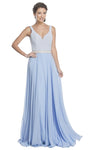 A-line V-neck Sleeveless Wrap V Back Sheer Plunging Neck Evening Dress by Aspeed Design