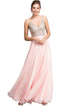 A-line V-neck Natural Waistline Sleeveless Sheer Fitted Plunging Neck Prom Dress