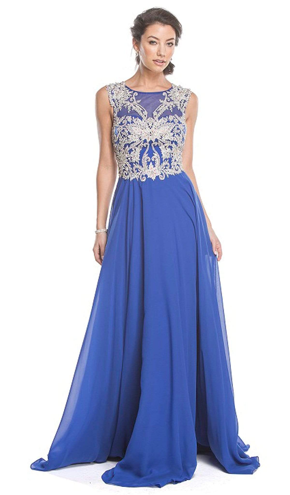 Aspeed Design - Embellished Sheer Bateau A-line Prom Dress
