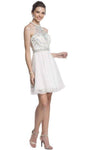 A-line Halter Sweetheart Sheer Illusion Short Sleeveless Natural Waistline Homecoming Dress