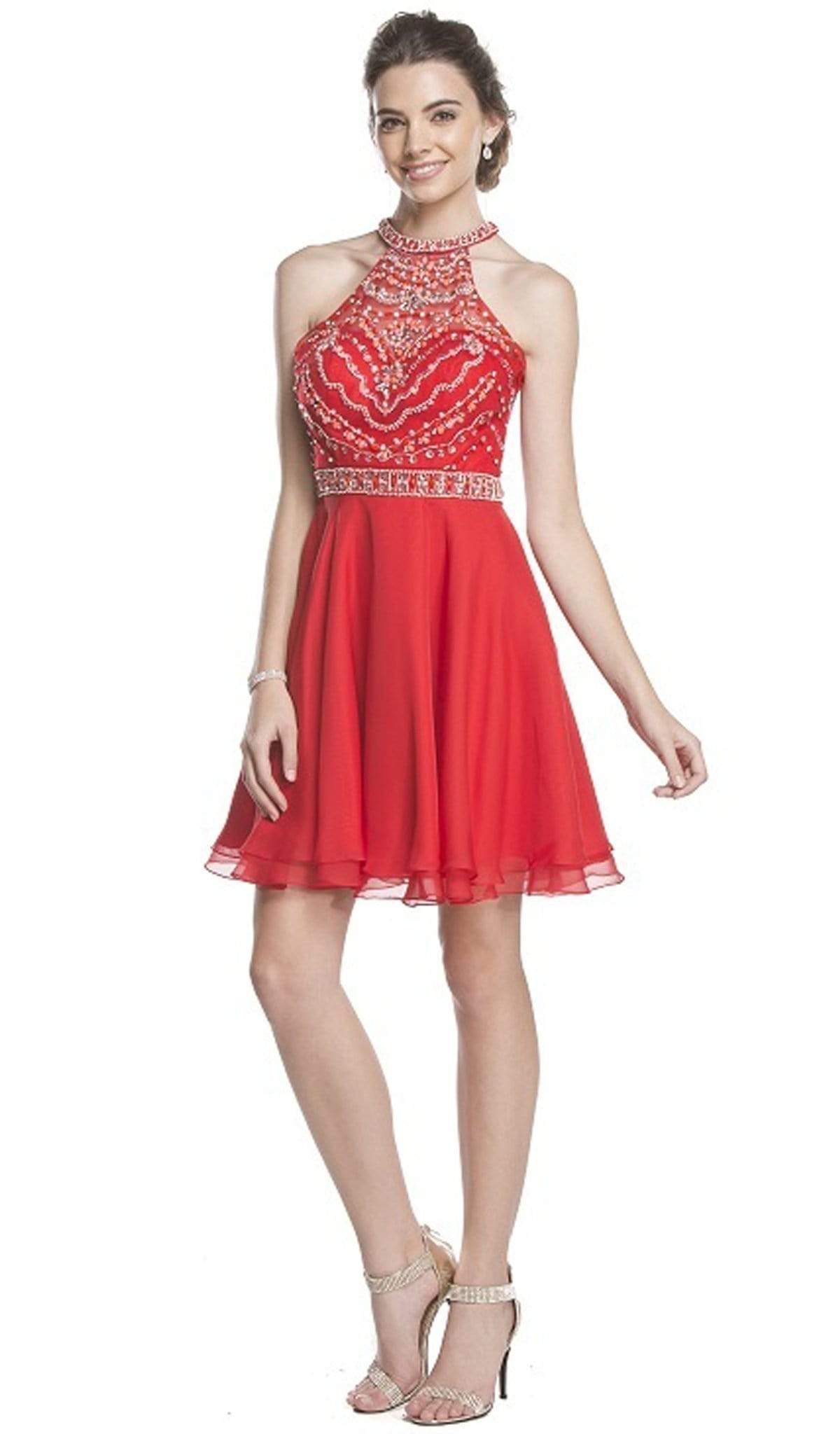 Aspeed Design - Embellished Sheer Halter A-line Homecoming Dress
