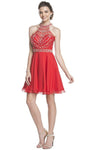 A-line Natural Waistline Sheer Illusion Halter Sweetheart Short Sleeveless Homecoming Dress