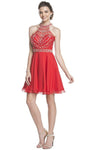 A-line Illusion Sheer Halter Sweetheart Sleeveless Natural Waistline Short Homecoming Dress