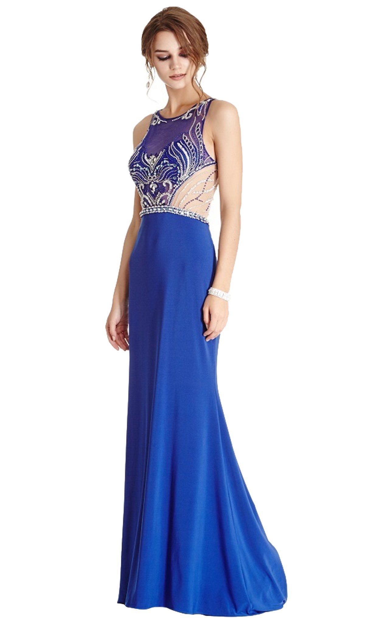 Aspeed Design - Embellished Sheer Halter Sheath Evening Dress
