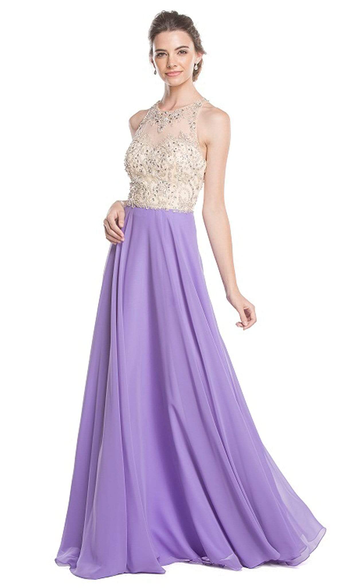 Aspeed Design - Embellished Sheet Halter A-line Prom Dress
