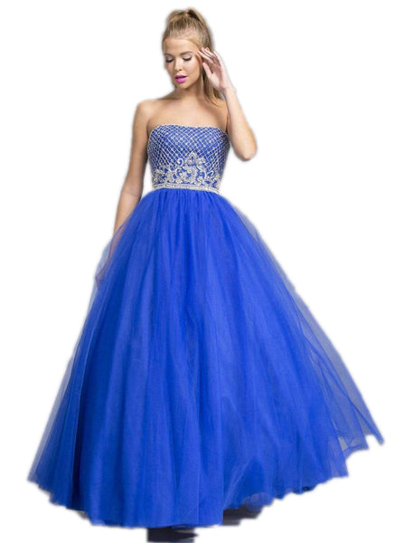 Sophisticated Strapless Straight Neck Floor Length Lace-Up Open-Back Natural Waistline Prom Dress
