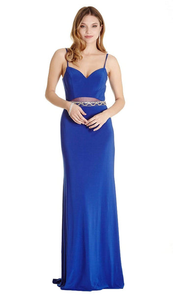 Plunging Neck Sweetheart Sleeveless Spaghetti Strap Natural Waistline Fitted Sheer Cutout Sheath Sheath Dress/Prom Dress with a Brush/Sweep Train