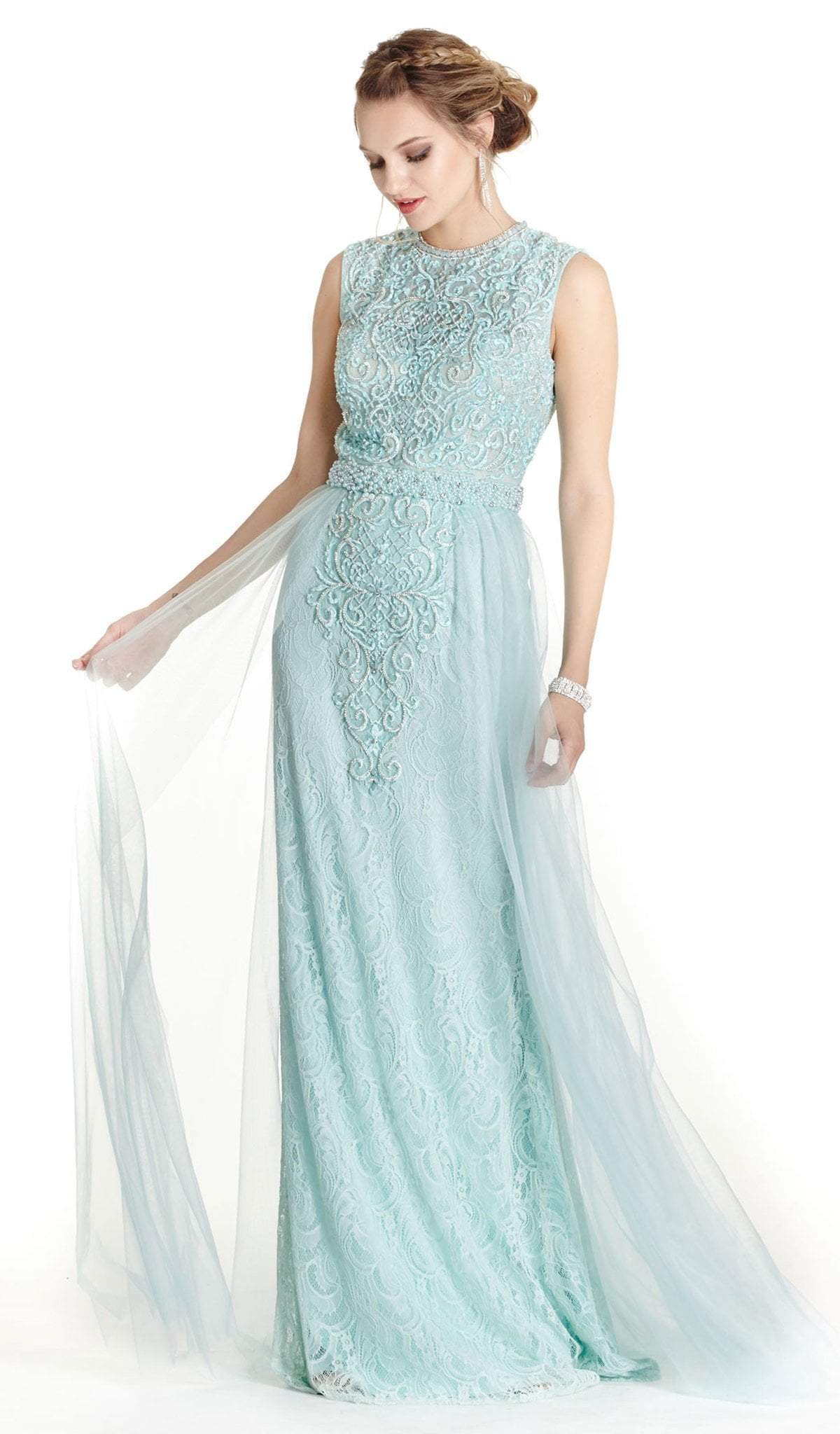 Aspeed Design - Embroidered Jewel Neck A-line Prom Dress
