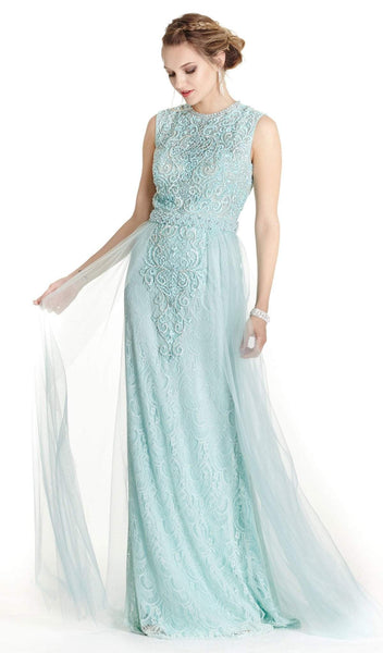 A-line Jeweled Neck Sleeveless Natural Waistline Fitted Embroidered Open-Back Floor Length Short Prom Dress