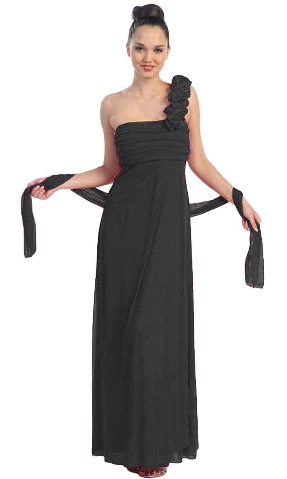 Eureka Fashion - 1701 One Shoulder Rosette Strap Empire Waist Gown