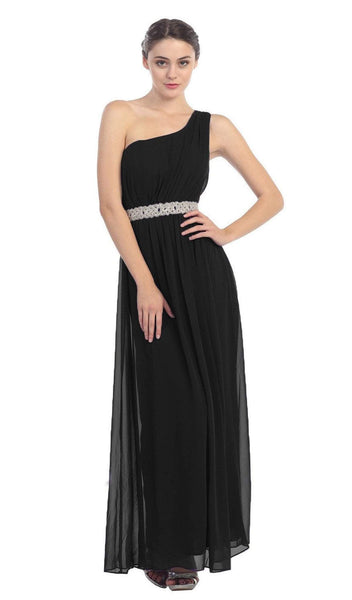 Sophisticated A-line Floor Length Sleeveless Open-Back Asymmetric Ruched Back Zipper Beaded Draped Natural Waistline Chiffon Party Dress