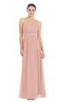 Sophisticated A-line Sleeveless Natural Waistline Chiffon Open-Back Draped Back Zipper Ruched Asymmetric Beaded Floor Length Party Dress