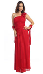 Sophisticated A-line Empire Waistline One Shoulder Floor Length Asymmetric Draped Ruched Prom Dress With Ruffles