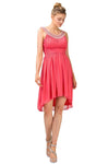 A-line Natural Waistline Ruched Sleeveless Scoop Neck High-Low-Hem Dress With Pearls