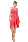 A-line Ruched Natural Waistline Sleeveless Scoop Neck High-Low-Hem Dress With Pearls