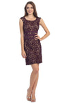 Empire Waistline Bateau Neck Banding Open-Back Back Zipper Sequined Lace Cap Sleeves Two-Toned Floral Print Sheath Short Sheath Dress