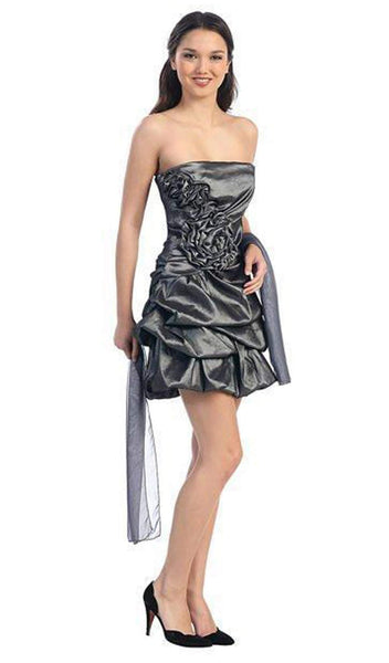 Strapless Tiered Draped Short Bubble Dress Natural Waistline Taffeta Straight Neck Dress