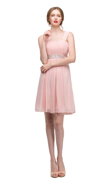 A-line Straight Neck Cocktail Above the Knee Chiffon Wrap Ruched Sleeveless Natural Waistline Dress