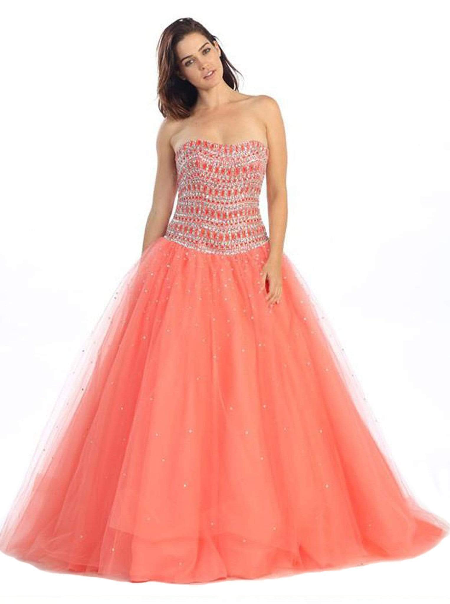 Eureka Fashion - 3005 Jeweled Semi-Sweetheart Ballgown With Bolero
