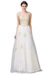 A-line Floor Length Embroidered Fitted Mesh Scoop Neck Corset Natural Waistline Sleeveless Party Dress