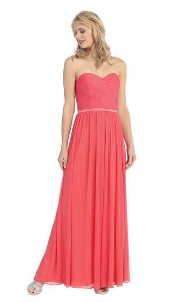 A-line Strapless Sweetheart Natural Waistline Pleated Fitted Wrap Lace-Up Belted Floor Length Party Dress