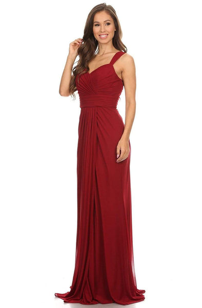 A-line V-neck Empire Waistline Floor Length Sweetheart Back Zipper Gathered Ruched Grecian Pleated Fitted Open-Back Mesh Sleeveless Evening Dress