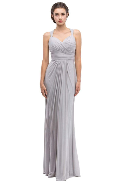 A-line V-neck Ruched Mesh Grecian Back Zipper Open-Back Gathered Fitted Pleated Floor Length Sleeveless Sweetheart Empire Waistline Evening Dress