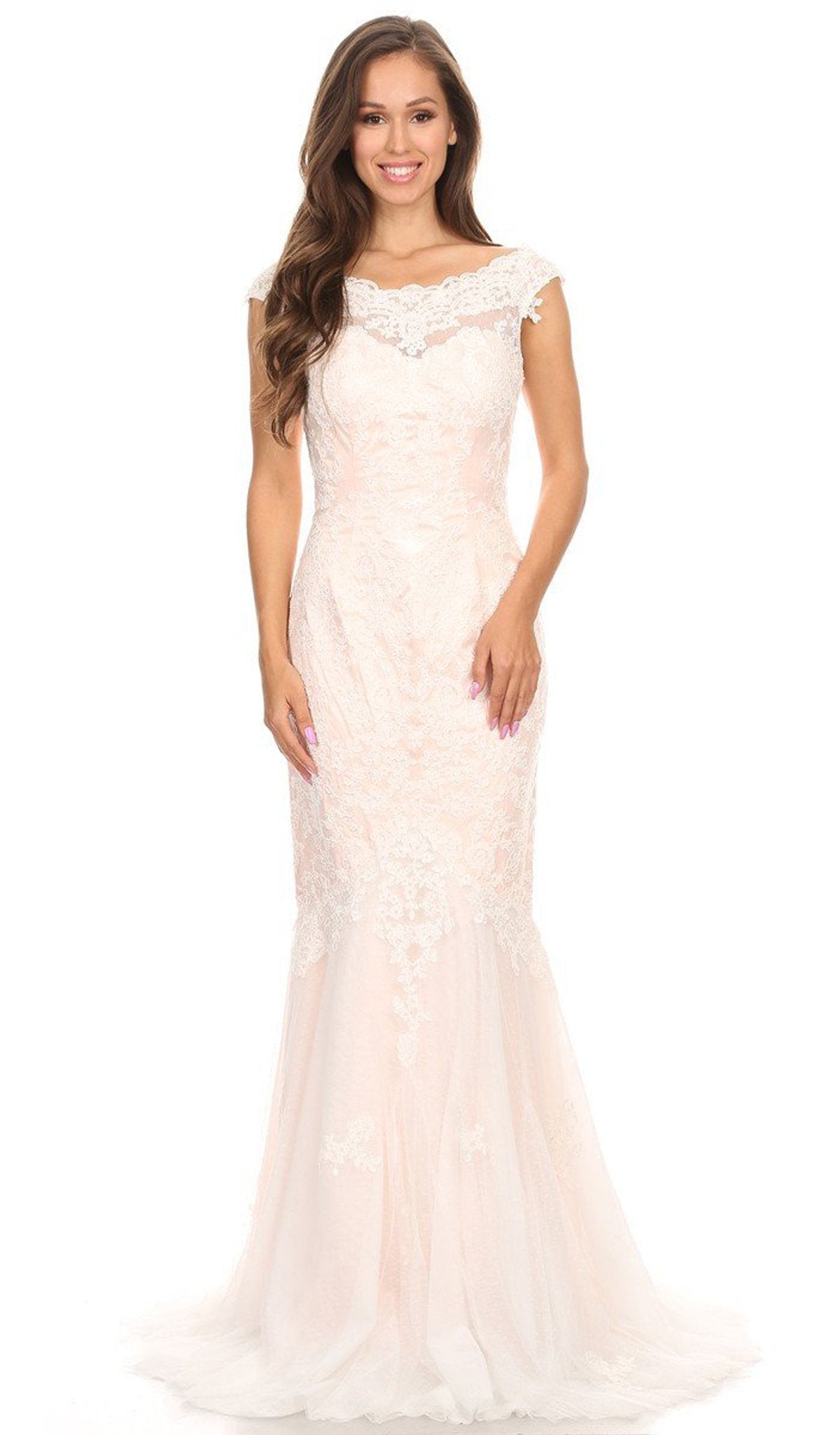 Eureka Fashion - 3510 Lace Bateau Long Mermaid Dress
