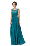 A-line Floor Length Sleeveless Natural Waistline Scoop Neck Sweetheart Applique Fitted Back Zipper Dress