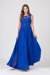 A-line Floor Length Natural Waistline Sleeveless Scoop Neck Sweetheart Back Zipper Fitted Applique Dress