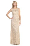 Sleeveless Fitted Jeweled Neck Lace Sheath Floor Length Natural Waistline Sheath Dress/Party Dress